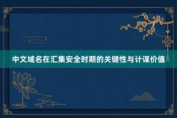 中文域名在汇集安全时期的关键性与计谋价值